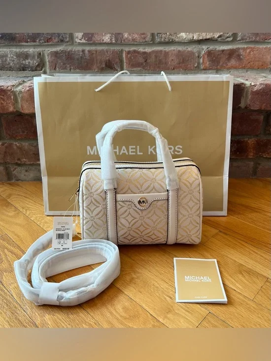 Michael Kors Ivory & Gold Travel Small Duffle Crossbody - Picture 3 of 14